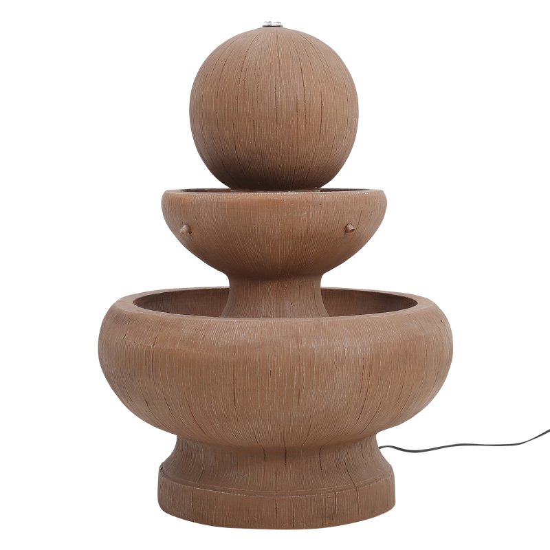 Living and Home Garden Water Feature Round Fountain Ornament Resin Fountain Outdoor Garden Self contained Waterfall Decoration with LED Lights Mains Power