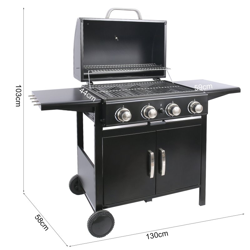 Living and Home 4-Burner Outdoor BBQ Propane Gas Grill with Wheels