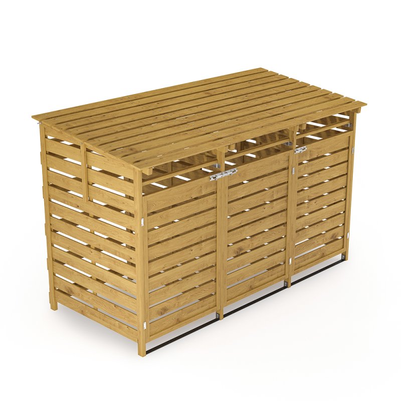 Living and Home Triple-Bin Wheelie Bin Storage Shed - Fir Wood Outdoor Dustbin Cabinet, Lockable Garden Bin Store (3 x 240L)