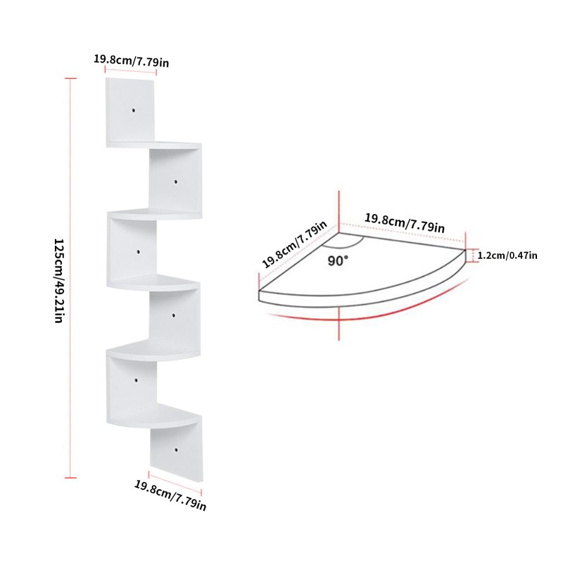 Living and Home 5-Tier Wooden Zigzag Floating Corner Shelves, White