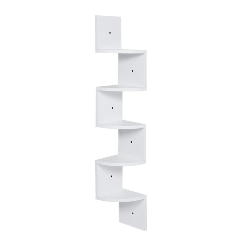 Living and Home 5-Tier Wooden Zigzag Floating Corner Shelves, White