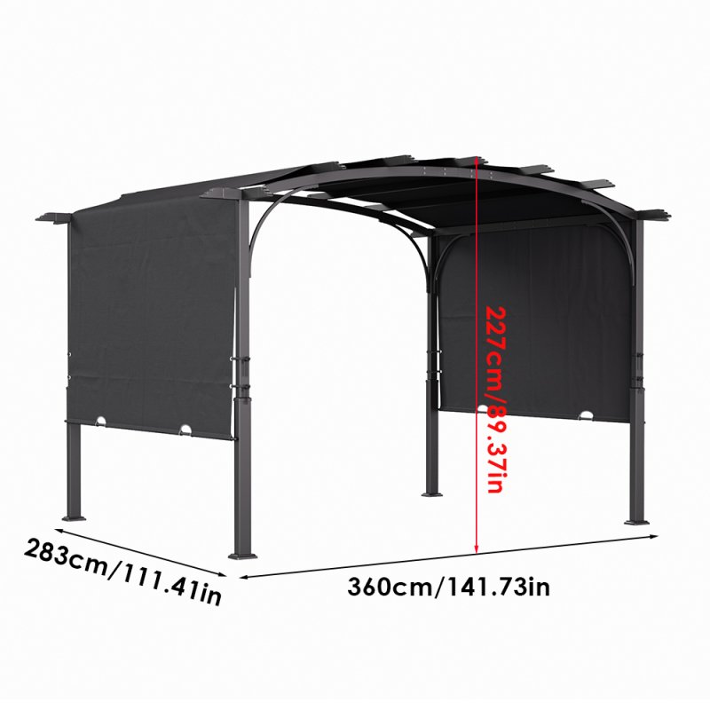 Retractable Arc-Shaped Steel Pergola 360cm W x 283cm D x  227cm H