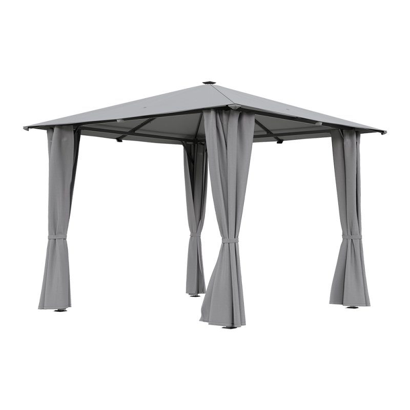 3x3M Solar LED Metal Patio Gazebo with Curtains