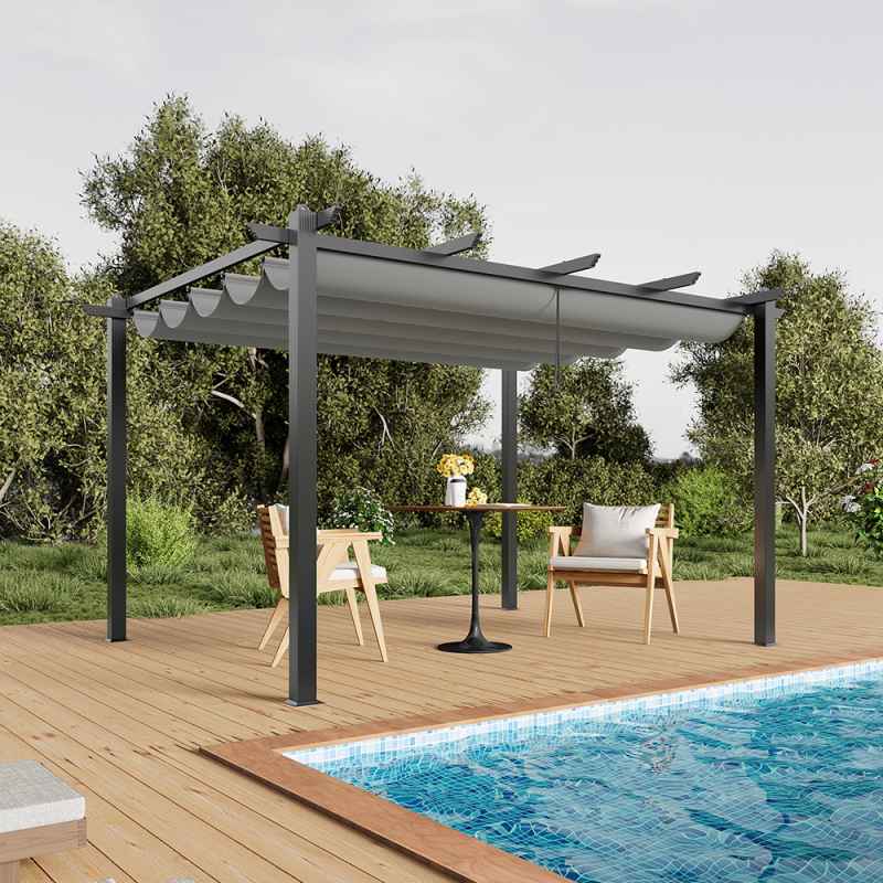 13x10ft Aluminium Pergola with Retractable Roof