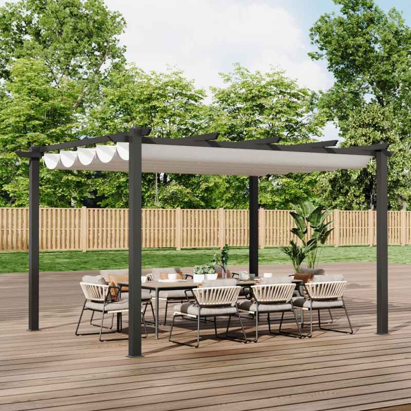 13x10ft Aluminium Pergola with Retractable Roof