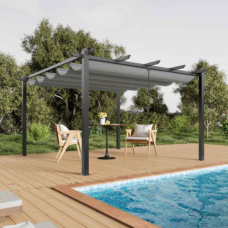 13x13ft Aluminium Pergola with Retractable Roof