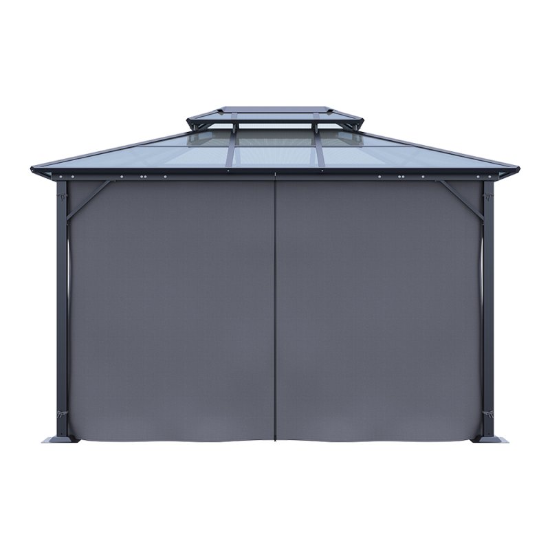 12 x 10FT Metal Frame Hardtop Patio Gazebo with Curtains