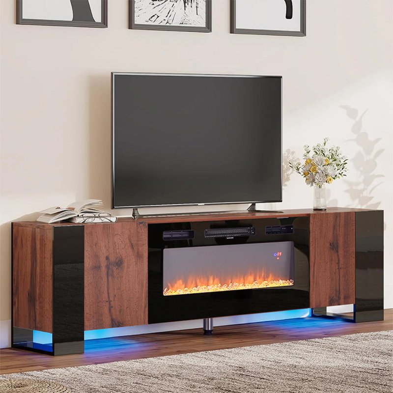 Living and Home Recessed Electric Fireplace TV Stand with Remote Control