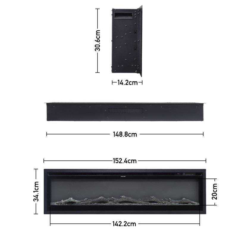 Living and Home 60 Inch Modern LED Electric Fireplace with Remote Control 12 Flame Colours