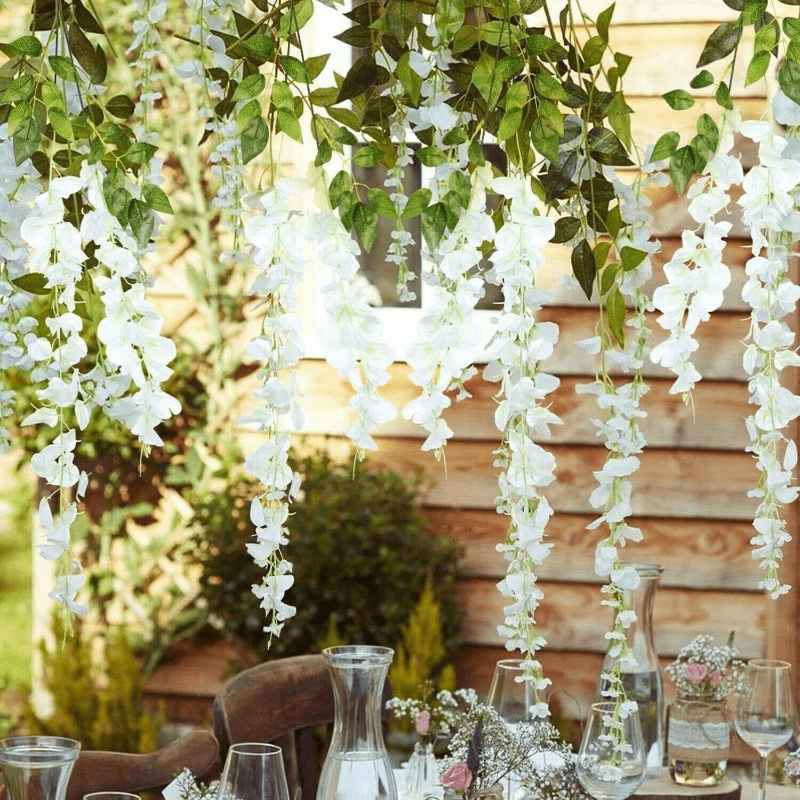 Living and Home 12pcs Artificial White Wisteria Hanging Vines