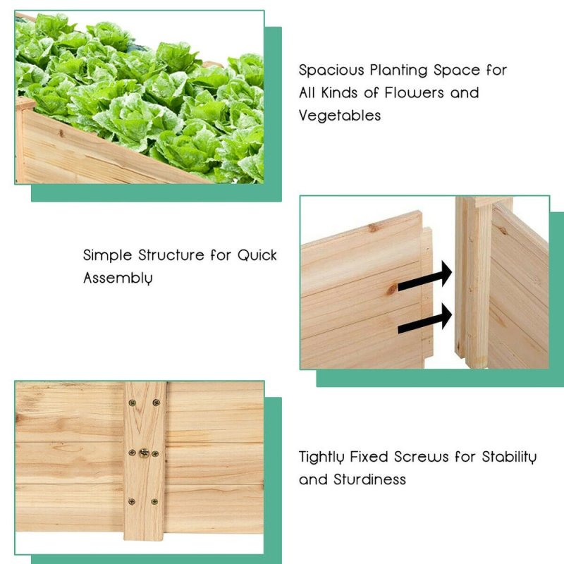 Living and Home Rectangular Raised Planter Box Solid Wood Raised Garden Bed with 2 Compartments