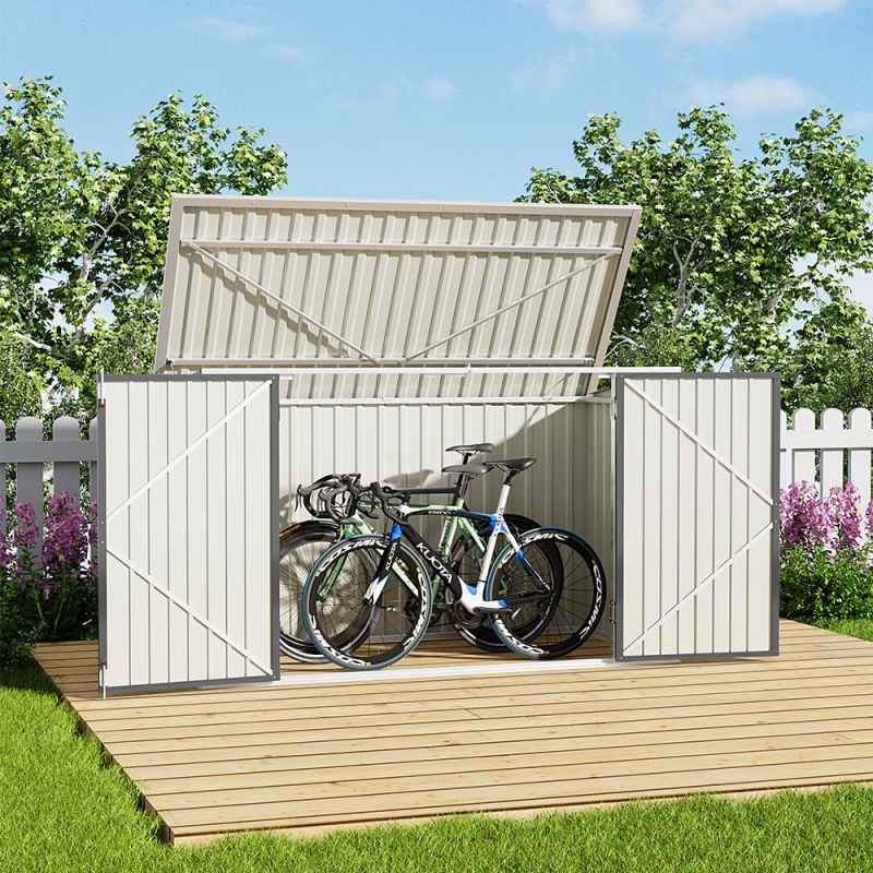 Living and Home 7 x 3 ft Lockable Steel Garden Metal Junk/Bike Storage Shed, Grey