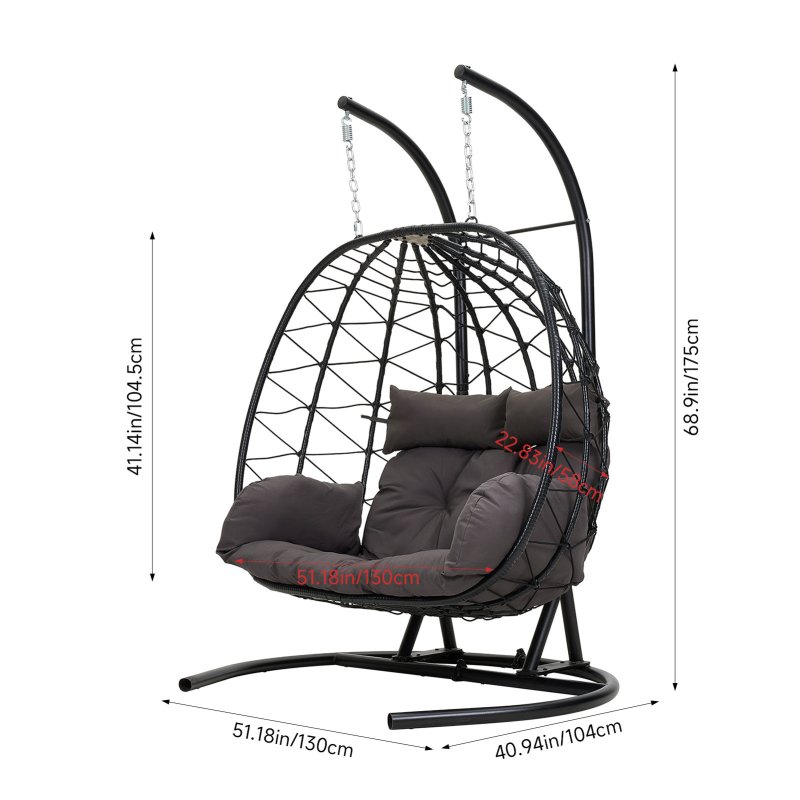 2-Seater Swing Hanging Egg Chair with Metal Stand