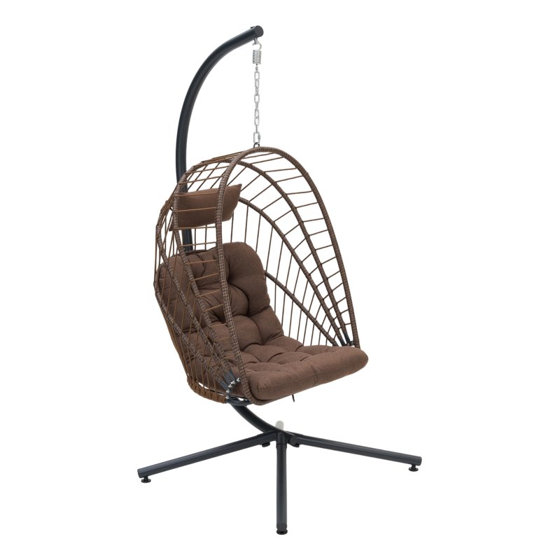Swing Hanging Egg Chair with Cushion and Headrest, Brown + Black
