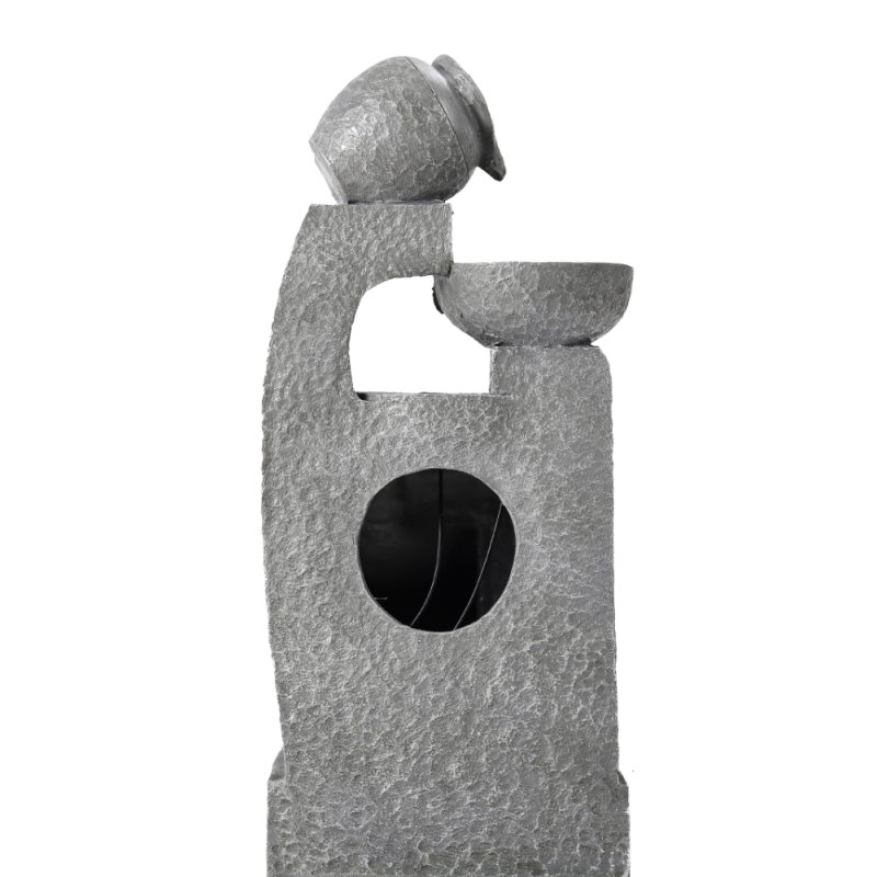 Living and Home Grey Layered Cascade Solar-powered Water Fountain for Outdoors, LED Lights, Handmade, Low-Maintenance, Resin, Water Feature