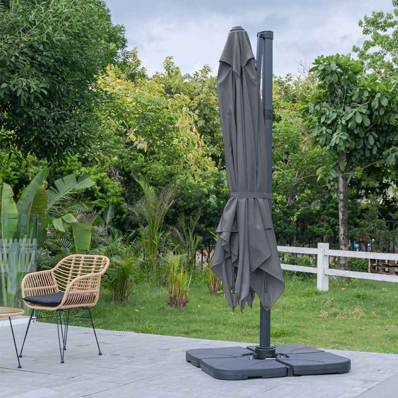 Living and Home 3M Large Square Canopy Rotating Outdoor Cantilever Parasol with Square Fillable Base (Up to 60/80kg filled with water/sand)