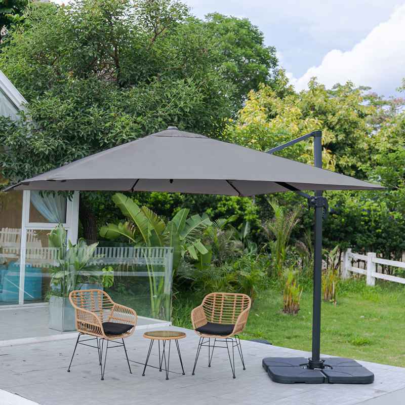Living and Home 3M Large Square Canopy Rotating Outdoor Cantilever Parasol with Square Fillable Base (Up to 60/80kg filled with water/sand)