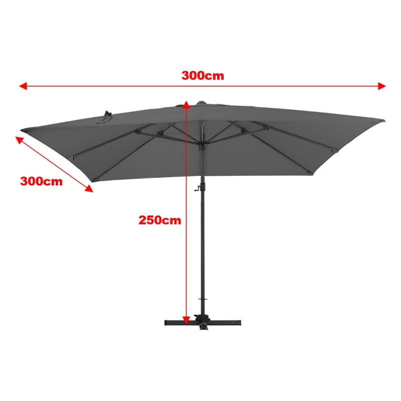 Living and Home 3M Large Square Canopy Rotating Outdoor Cantilever Parasol with Square Fillable Base (Up to 60/80kg filled with water/sand)
