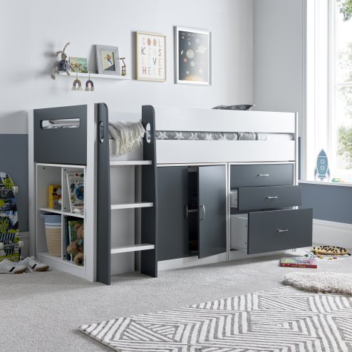 Lacy Grey And White Storage Mid Sleeper Bed