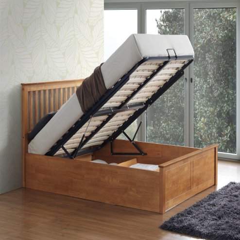 Malmo Oak Wooden Ottoman Storage Bed Double
