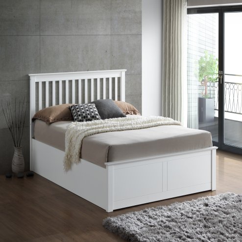 Malmo White Wooden Ottoman Storage Bed King Size