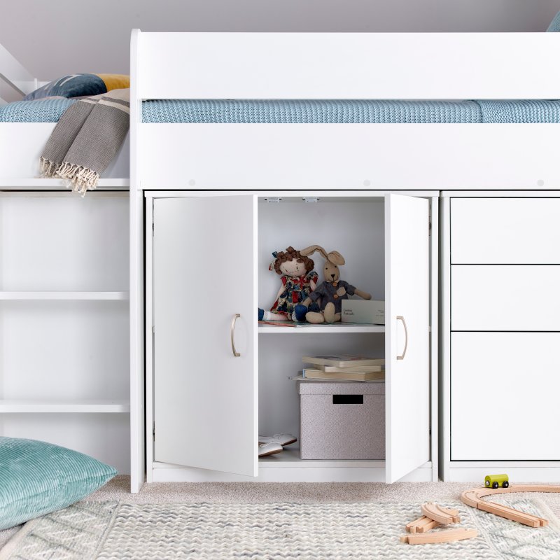 Lacy White Storage Mid Sleeper Bed