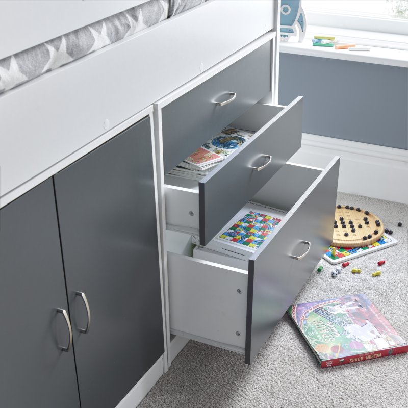 Lacy Grey And White Storage Mid Sleeper Bed