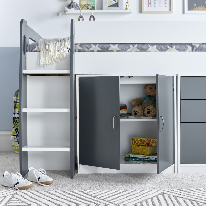 Lacy Grey And White Storage Mid Sleeper Bed