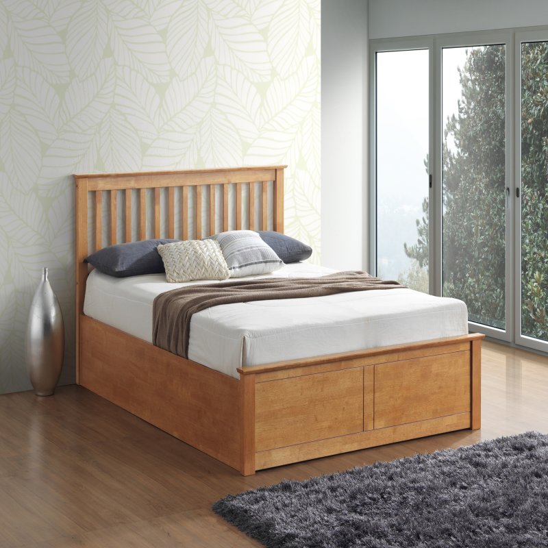Malmo Oak Wooden Ottoman Storage Bed Double